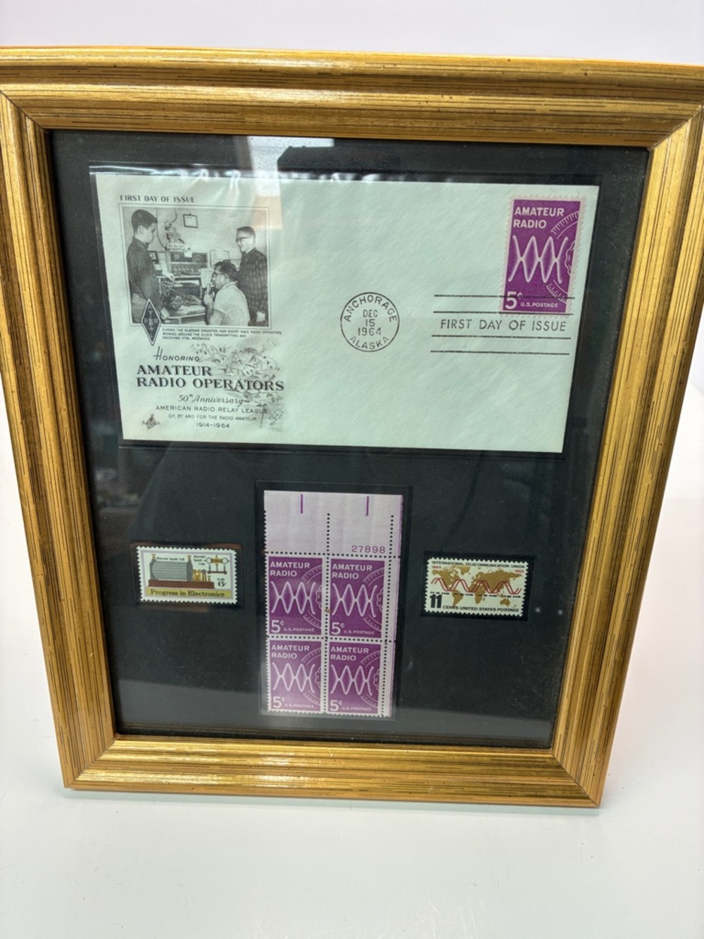 Framed VTG Amateur Radio Commemorative Stamps - Purple & White